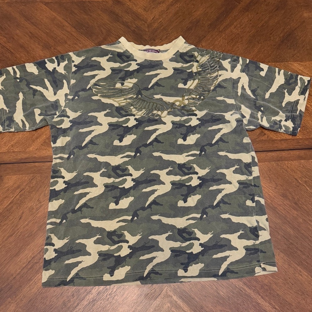 Rocawear Mens XL Camo Wing Embroidered T-Shirt Green Camouflage Streetwear Tee
